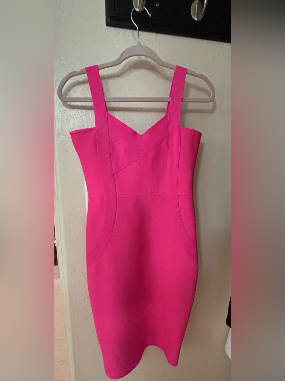 Fashion Nova Hot Pink Square Strap Sheath Dress